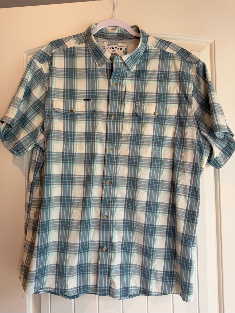 Poncho Outdoors Mens XXL Slim Fit Plaid Short Sleeve Performance Fishing Shirt